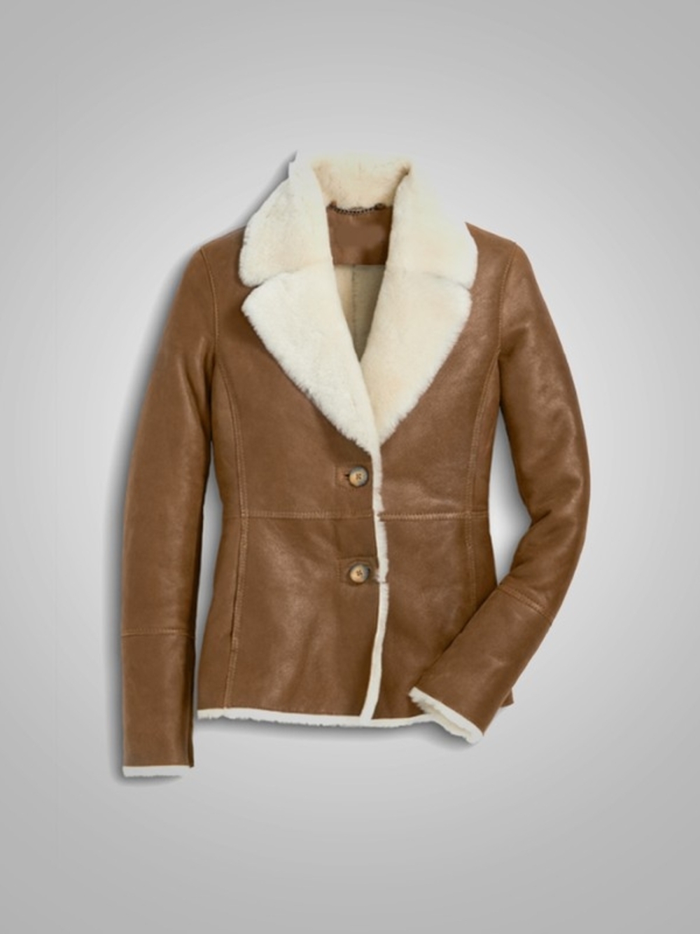 Women’s Shearling-Trimmed Brown Leather Jacket